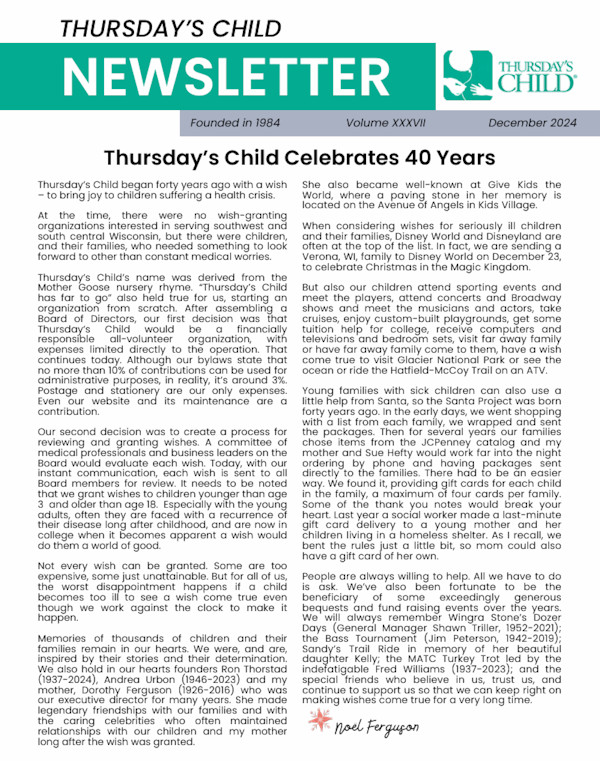Download Thursday's Child 2024 Newsletter PDF